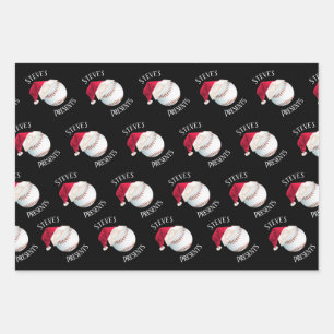 Personalized Baseball Happy Christmas Holiday Wrapping Paper Sheets