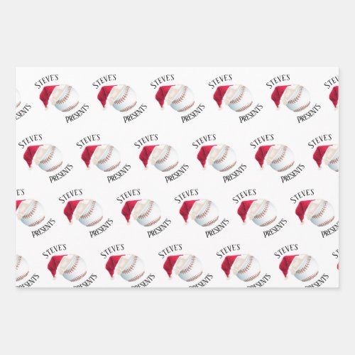 Personalized Baseball Happy Christmas Holiday Wrapping Paper Sheets