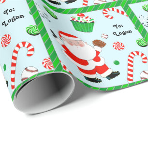 Personalized Baseball Holiday Gift Wrapping Paper