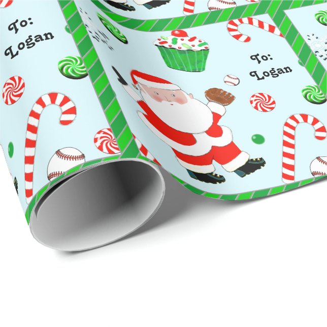Personalized Baseball Holiday Gift Wrapping Paper (Roll Corner)