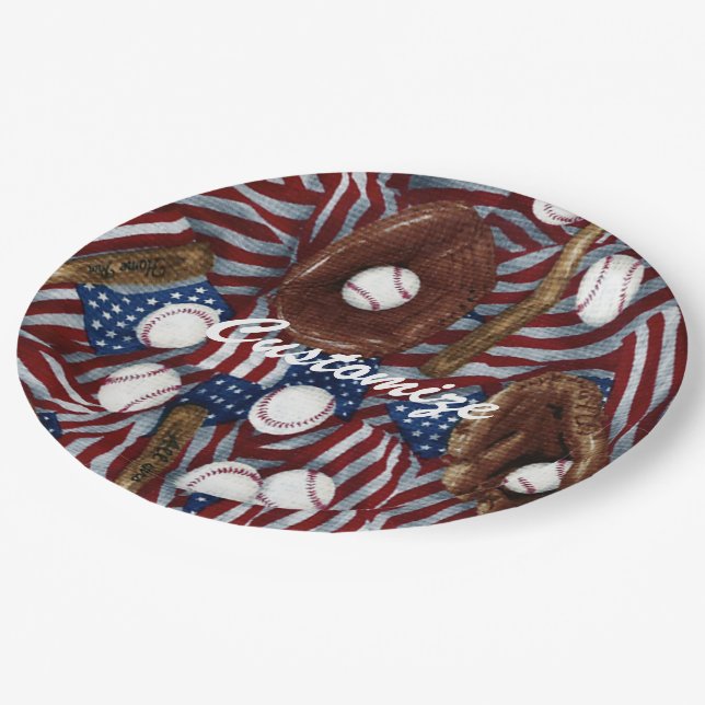 Personalized Baseball In The USA Paper Plates (Angled)