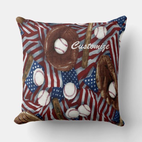 Personalized Baseball In The USA Throw Pillow