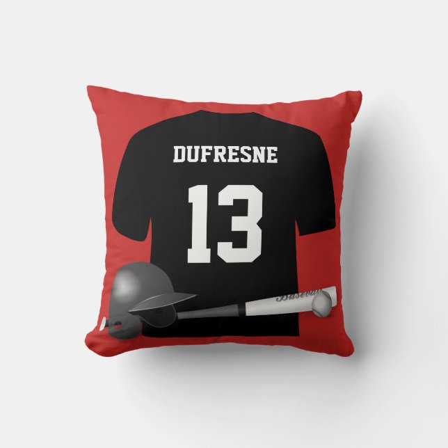Personalized Baseball Jersey Red Reversible Throw Pillow (Front)