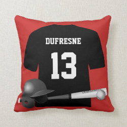 Personalized Baseball Jersey Red Reversible Throw Pillow