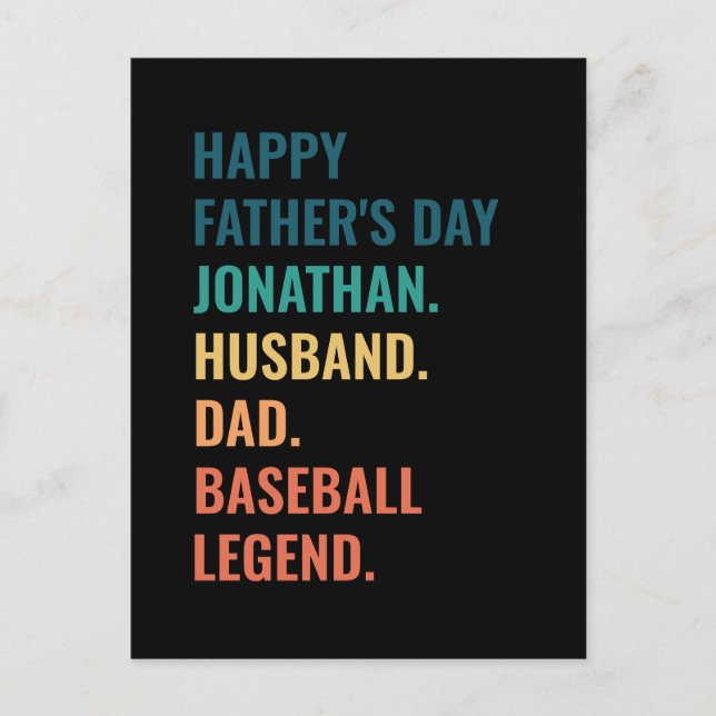 Personalized Baseball Legend Father's Day Holiday Postcard (Front)