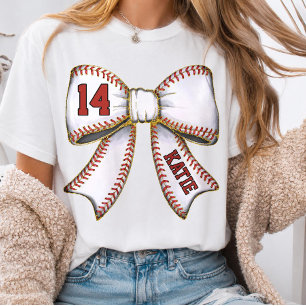 Personalized Baseball Mom Bow Name & Number T-Shirt