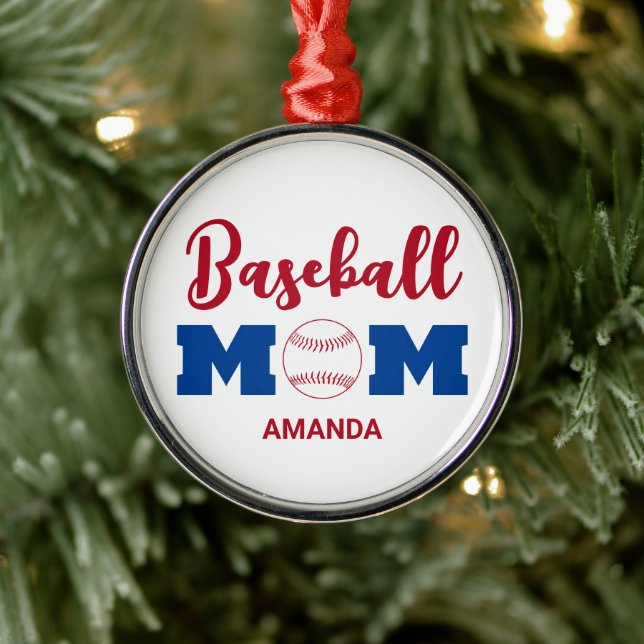 Personalized Baseball Mom Custom Name Christmas Metal Ornament (Tree)