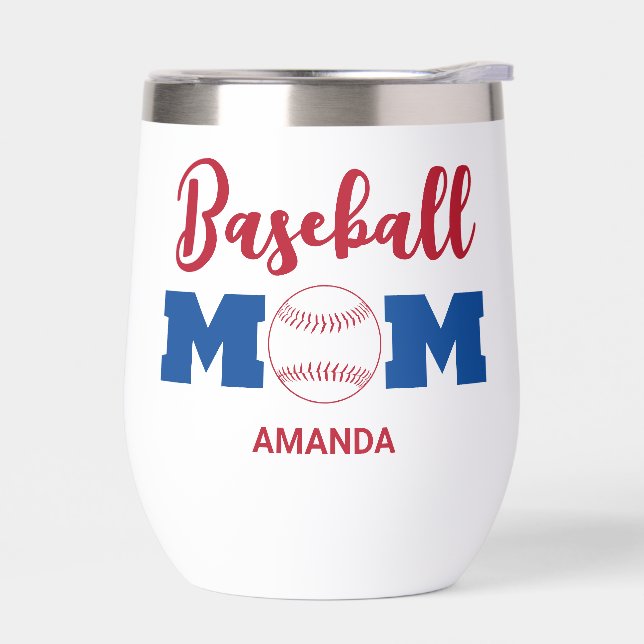 Personalized Baseball Mom Name Thermal Wine Tumbler (Left)