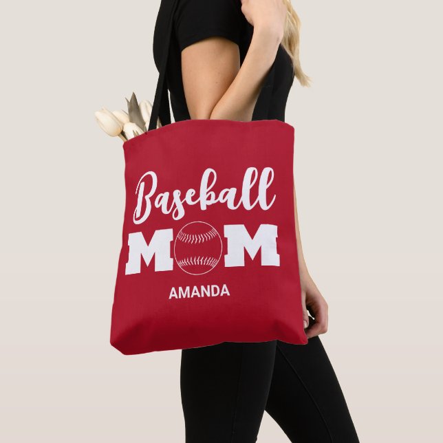 Personalized Baseball Mom Name Tote Bag (Close Up)