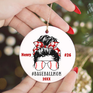 Personalized Baseball Mom Player Name Jersey Gift Ceramic Ornament