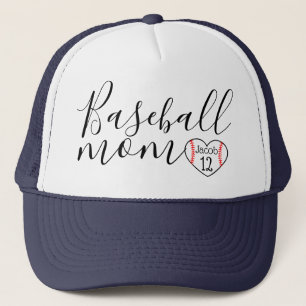personalized baseball mom trucker hat heart name