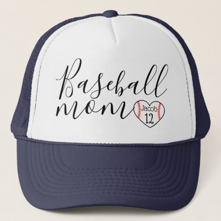 Personalized Baseball Mom Trucker Hat Heart Name