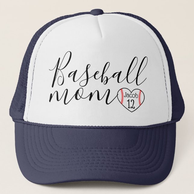 personalized baseball mom trucker hat heart name (Front)