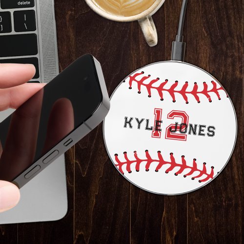 Personalized Baseball Monogrammed Name Number  Wireless Charger