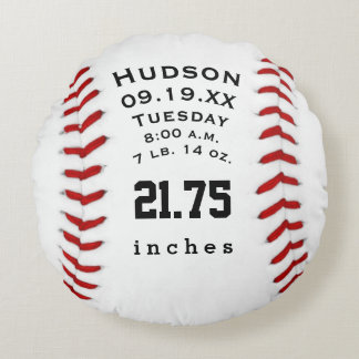 Personalized Baseball Name and Baby Stats Round Pillow
