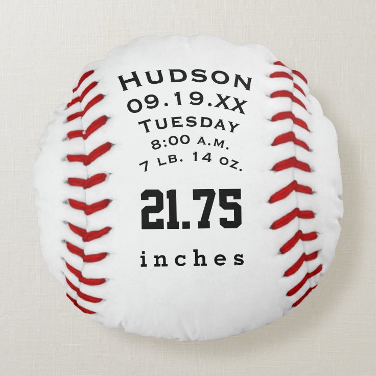 Personalized Baseball Name and Baby Stats Round Pillow Zazzle
