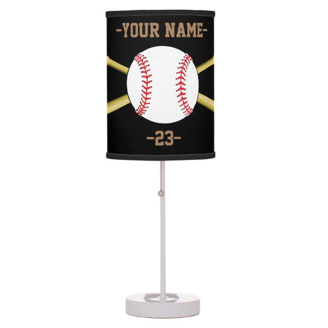 Personalized Baseball Name and Number Table Lamp (Front)