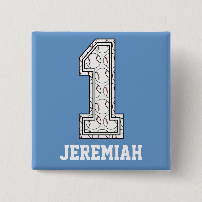 Personalized Baseball Number 1 Pinback Button (Front)
