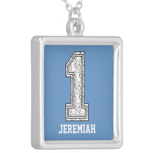 Personalized Baseball Number 1 Silver Plated Necklace