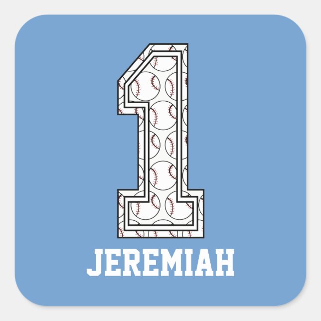 Personalized Baseball Number 1 Square Sticker (Front)