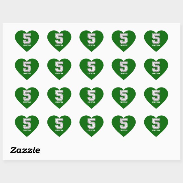 Personalized Baseball Number 5 Heart Sticker (Sheet)