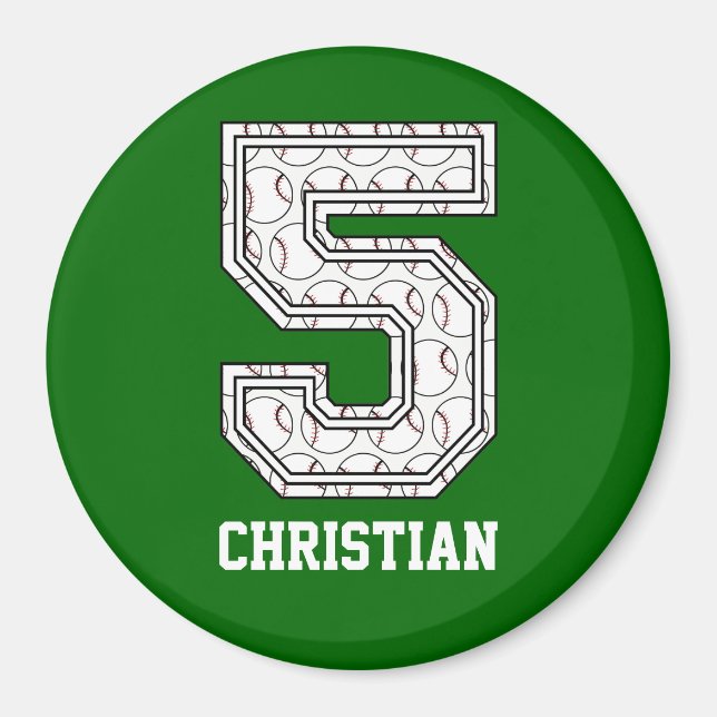 Personalized Baseball Number 5 Magnet (Front)