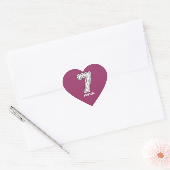 Personalized Baseball Number 7 Heart Sticker (Envelope)