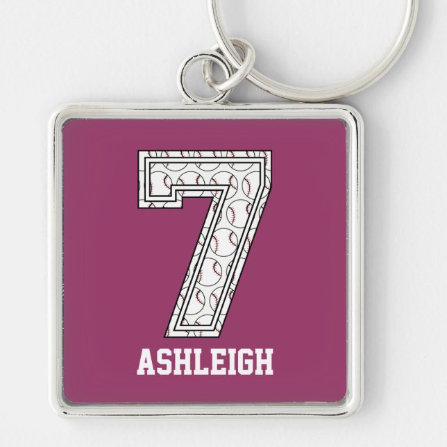 Personalized Baseball Number 7 Keychain (Front)