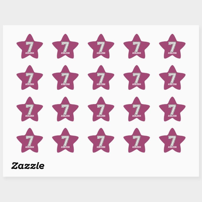 Personalized Baseball Number 7 Star Sticker (Sheet)