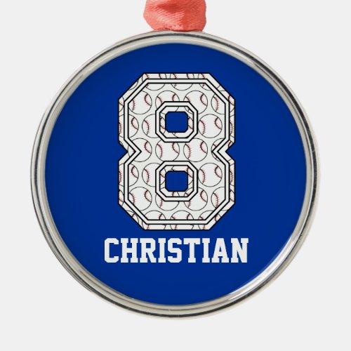 Personalized Baseball Number 8 Metal Ornament