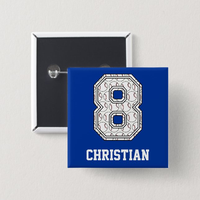 Personalized Baseball Number 8 Pinback Button (Front & Back)