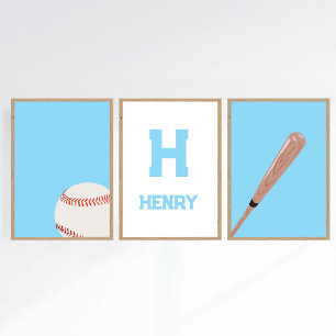 Personalized Baseball Nursery Boys Game Room Decor Wall Art Sets