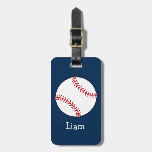 Personalized Baseball on Blue Kids Boys Luggage Tag