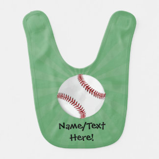 Personalized Baseball on Green Kids Boys Baby Bib