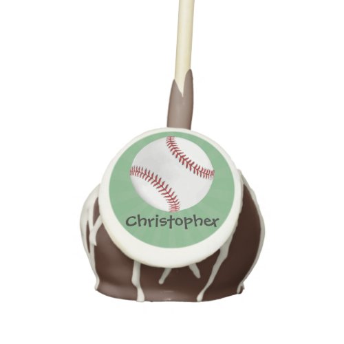 Personalized Baseball on Green Kids Boys Cake Pops
