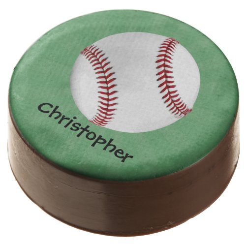 Personalized Baseball on Green Kids Boys Chocolate Dipped Oreo