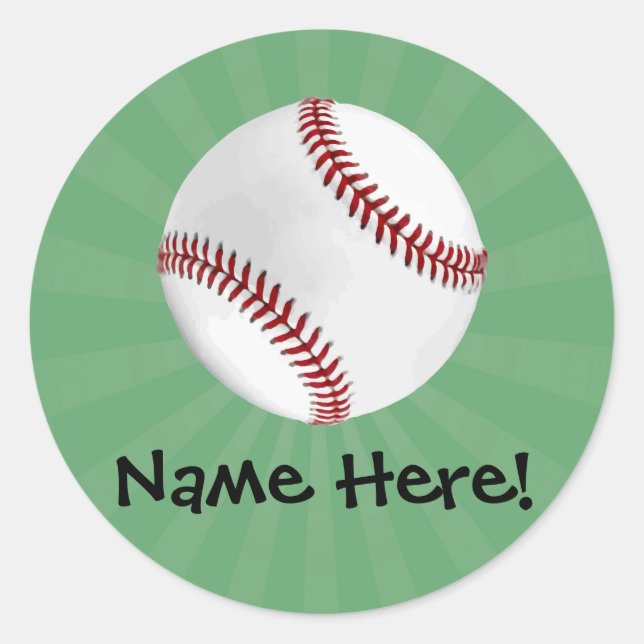 Personalized Baseball on Green Kids Boys Classic Round Sticker (Front)