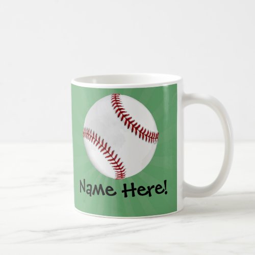 Personalized Baseball on Green Kids Boys Coffee Mug