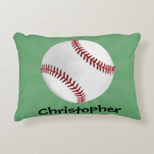 Personalized Baseball on Green Kids Boys Decorative Pillow