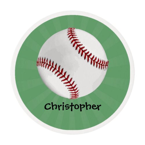 Personalized Baseball on Green Kids Boys Edible Frosting Rounds