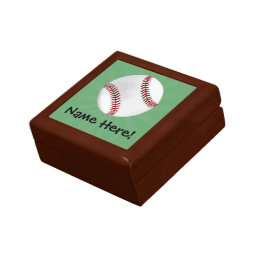 Personalized Baseball on Green Kids Boys Jewelry Box