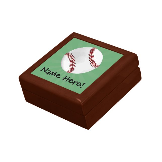 Personalized Baseball on Green Kids Boys Jewelry Box (Side)
