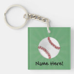 Personalized Baseball on Green Kids Boys Keychain