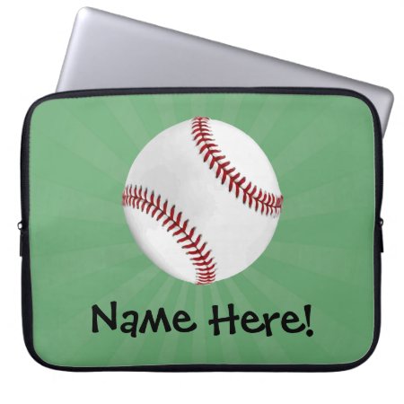 Personalized Baseball On Green Kids Boys Laptop Sleeve