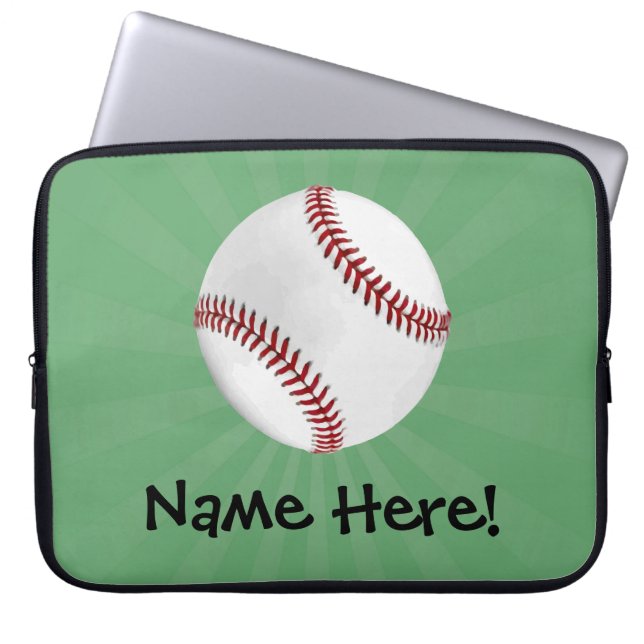 Personalized Baseball on Green Kids Boys Laptop Sleeve (Front)