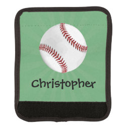 Personalized Baseball on Green Kids Boys Luggage Handle Wrap