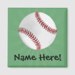 Personalized Baseball on Green Kids Boys Magnet