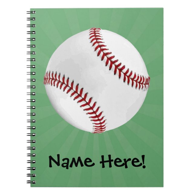 Personalized Baseball on Green Kids Boys Notebook (Front)