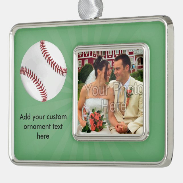Personalized Baseball on Green Kids Boys Ornament (Left)