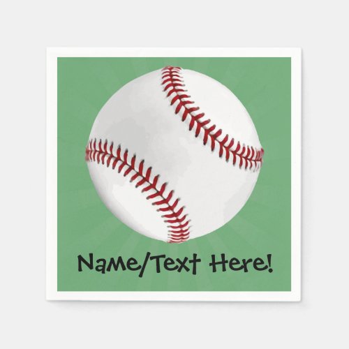 Personalized Baseball on Green Kids Boys Paper Napkins